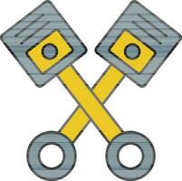 Crossed Piston Icon In Blue And Yellow Color. vector