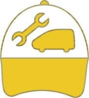 Mechanic Cap Icon In Yellow And White Color. vector