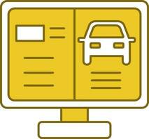 en línea coche Servicio icono en amarillo y blanco color. vector