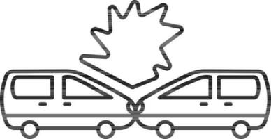 Car Accident Icon In Black Line Art. vector