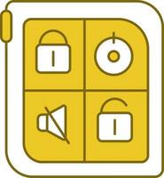 Remote Car Key Icon In Yellow And White Color. vector