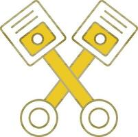 Crossed Piston Icon In Yellow And White Color. vector