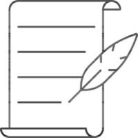 Scroll Paper With Feather Pen Black Outline Icon. vector