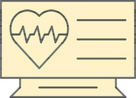 Cardiac Monitor Flat Icon In Yellow And Black Color. vector