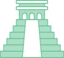 Chichen itza plano icono en verde y blanco color. vector