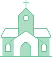 Green And White Church Building Flat Icon. vector