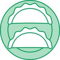 Flat Tacos Plate Icon In Green And White Color. vector
