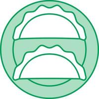 Flat Tacos Plate Icon In Green And White Color. vector