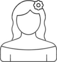 flor en pelo mujer dibujos animados Delgado línea icono. vector