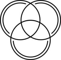 intersección de Tres circulo icono en negro describir. vector