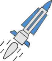 Illustration of Blue And Grey Color Missile Icon in Flat Style. vector
