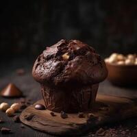 Sweet delicious chocolate cake cacao muffin Ai generated photo