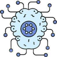 Blue Brain Molecule Icon In Flat Style. vector