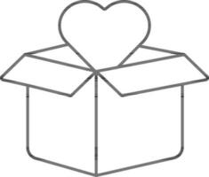 Open Box With Heart Icon In Black Outline. vector