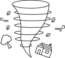 Black Line Art Hurricane or Tornado Icon. vector