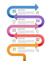 Timeline vertical infographics template 5 steps or options with line arrows, workflow, or process diagram. Vector illustration.