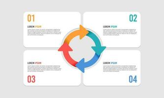 Infographic arrow cycle with four steps or options. Process, Strategy, Planning, Chart. Vector illustration.