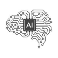 AI system is based on the human brain.. AI Processor vector icon. Chipset AI for device or smartphone flat design. Vector illustration.