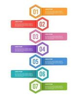 Infographics 7 options or steps. Workflow layouts, diagrams, number options, and web design. Vector illustration.