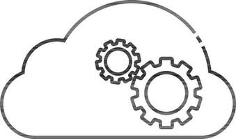 Cloud Setting Icon In Black Line Art. vector