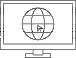 Linear Style Global Browser In Desktop Icon. vector