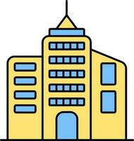 Blue And Yellow Office Building Flat Icon. vector