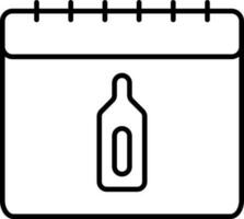 calendario con vino botella icono en negro línea Arte. vector