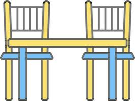 Table With Chairs Icon In Blue And Yellow Color. vector