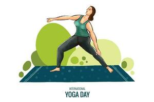 ilustración de una mujer joven haciendo asana para el fondo del día internacional del yoga vector