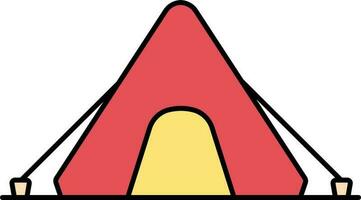 Flat Style Tent Icon in Red and Yellow Color. vector