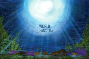 Poster for world oceans day with underwater background vector