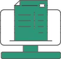 Paper In Desktop Screen Green And White Icon. vector