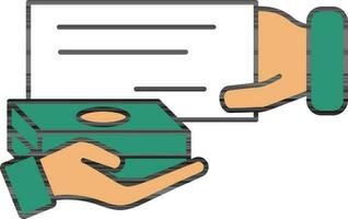 Hand To Hand Cheque Exchange With Cash For Transaction Colorful Icon Or Symbol. vector