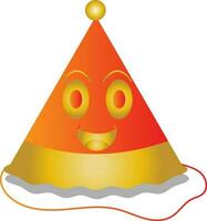 Laughing Face Party Hat Flat Icon In Orange And Golden Color. vector