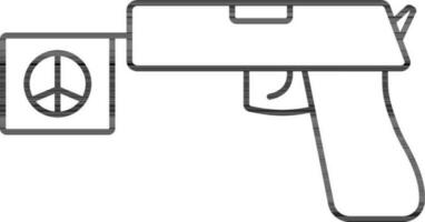 pistola con paz bandera icono en negro línea Arte. vector