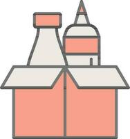 Sauce bottle In Box In Peach And White Color. vector