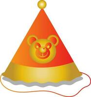 Golden And Orange Teddy Face Party Hat Icon In Flat Style. vector