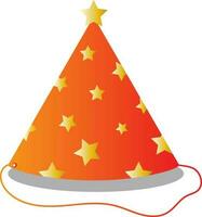 Flat Style Stars Party Hat Icon In Golden And Orange Color. vector