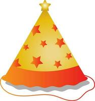 plano estilo estrellas fiesta sombrero dorado y naranja icono. vector