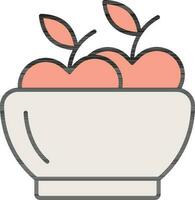 Apple Bowl Icon In Peach And White Color. vector