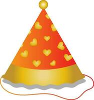 Hearts Party Hat Flat Icon In Golden And Orange Color. vector