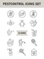 Black Line Art Set of Pest Control Icon In Flat Style. vector