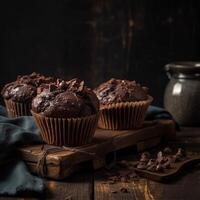 Sweet delicious chocolate cake cacao muffin photo