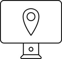 Gps Location Point In Desktop Screen Thin Line Art Icon Or Symbol. vector