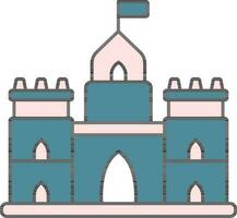 plano estilo fuerte o castillo icono en verde azulado y rosado color. vector