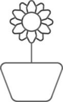 Flower Pot Icon In Thin Line Art. vector