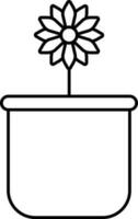 Linear Style Flower Pot Icon. vector