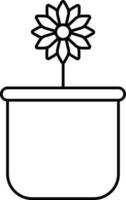 Linear Style Flower Pot Icon. vector