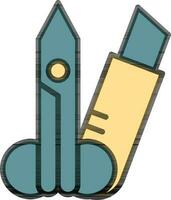 Scalpel And Scissors Icon In Green And Yellow Color. vector