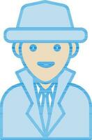 Detective Man Cartoon Character Icon In Blue And Yellow Color. vector